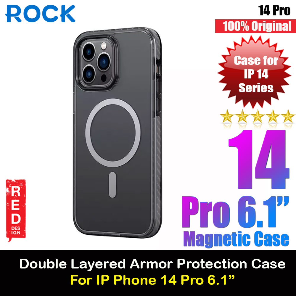 Rock Double Layered Armor Shield Protection Anti Finger Print Drop Protection Magsafe Compatible Case for iPhone 14 Pro 6.1 (Matte Black)