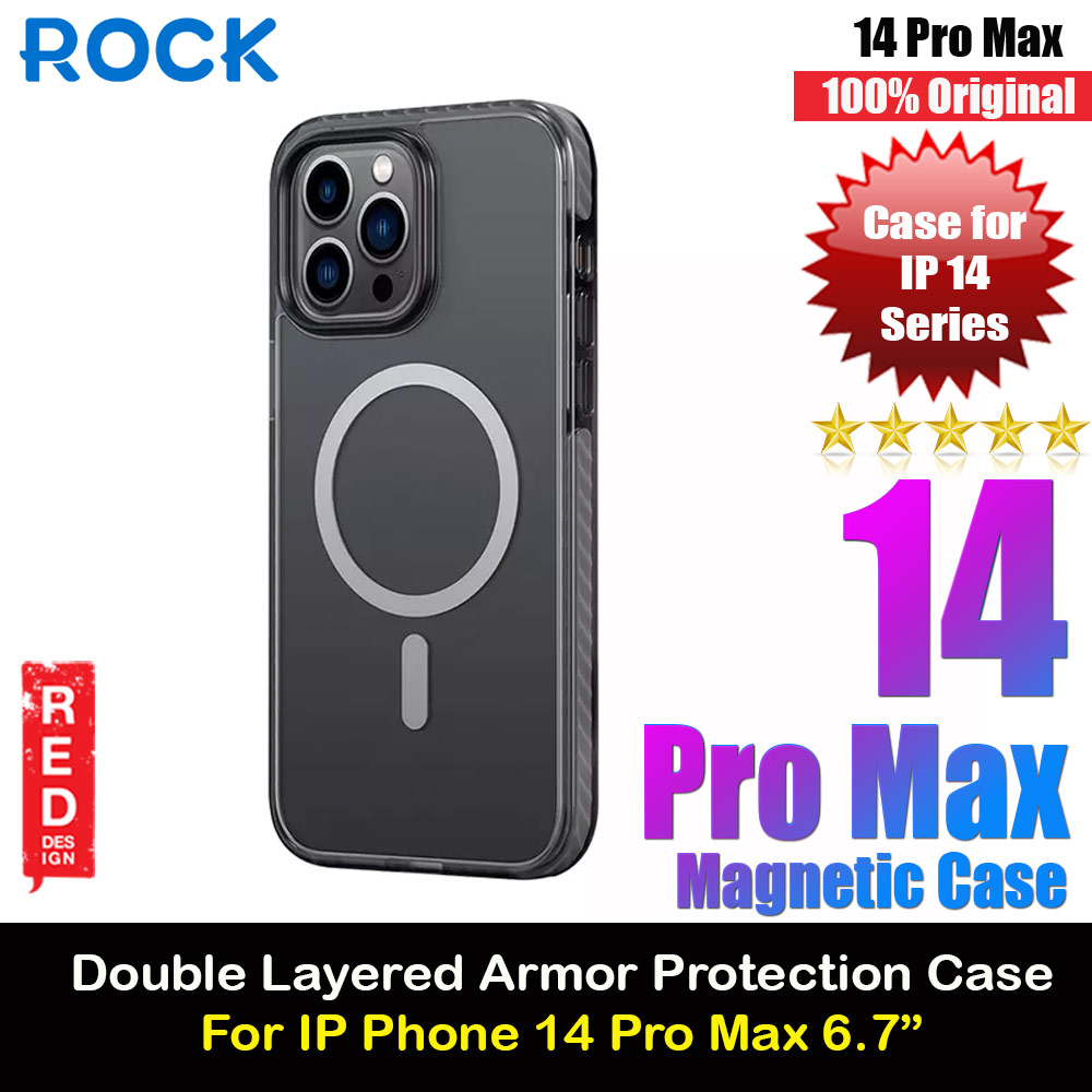 Rock Double Layered Armor Shield Protection Anti Finger Print Drop Protection Magsafe Compatible Case for iPhone 14 Pro Max 6.7 (Matte Black)