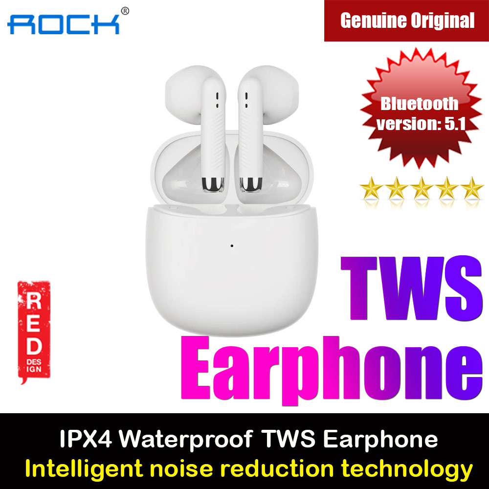 Rock EB300 Lightweight Bluetooth 5.0 TWS True Wireless Bluetooth Earphone Earbuds Intelligent noise reduction for iPhone and Android Smartphone (White)