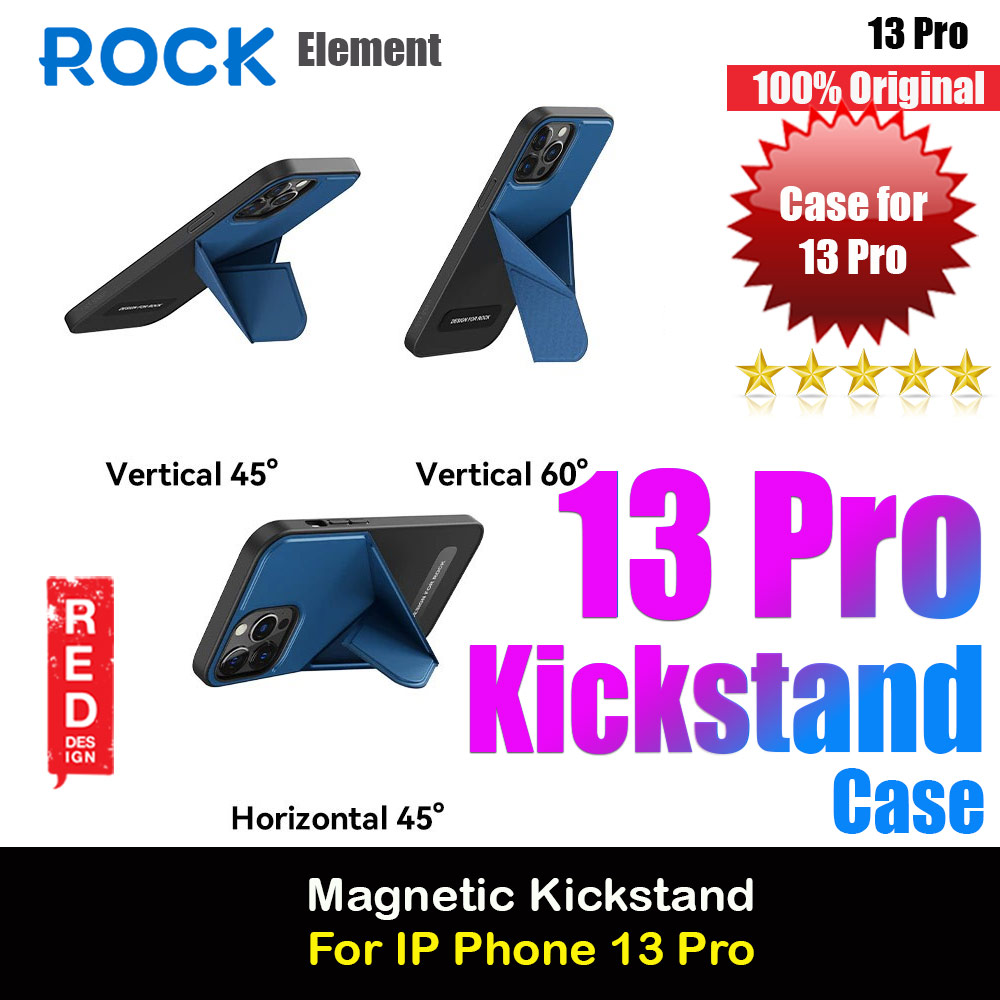Rock Magnetic Kickstand Horizontal Vertical Stand Drop Protection Case for iPhone 13 Pro 6.1 (Blue)