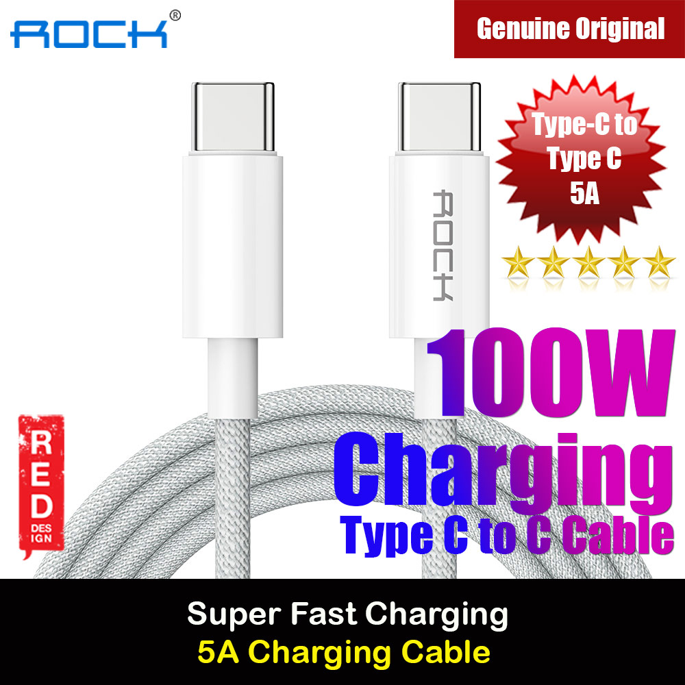 ROCK Type C to C 100W 5A PD Fast Charge Flash Charge Cable for iPad Pro 11 Huawei Xiaomi Samsung Galaxy Ultra 22 (White)