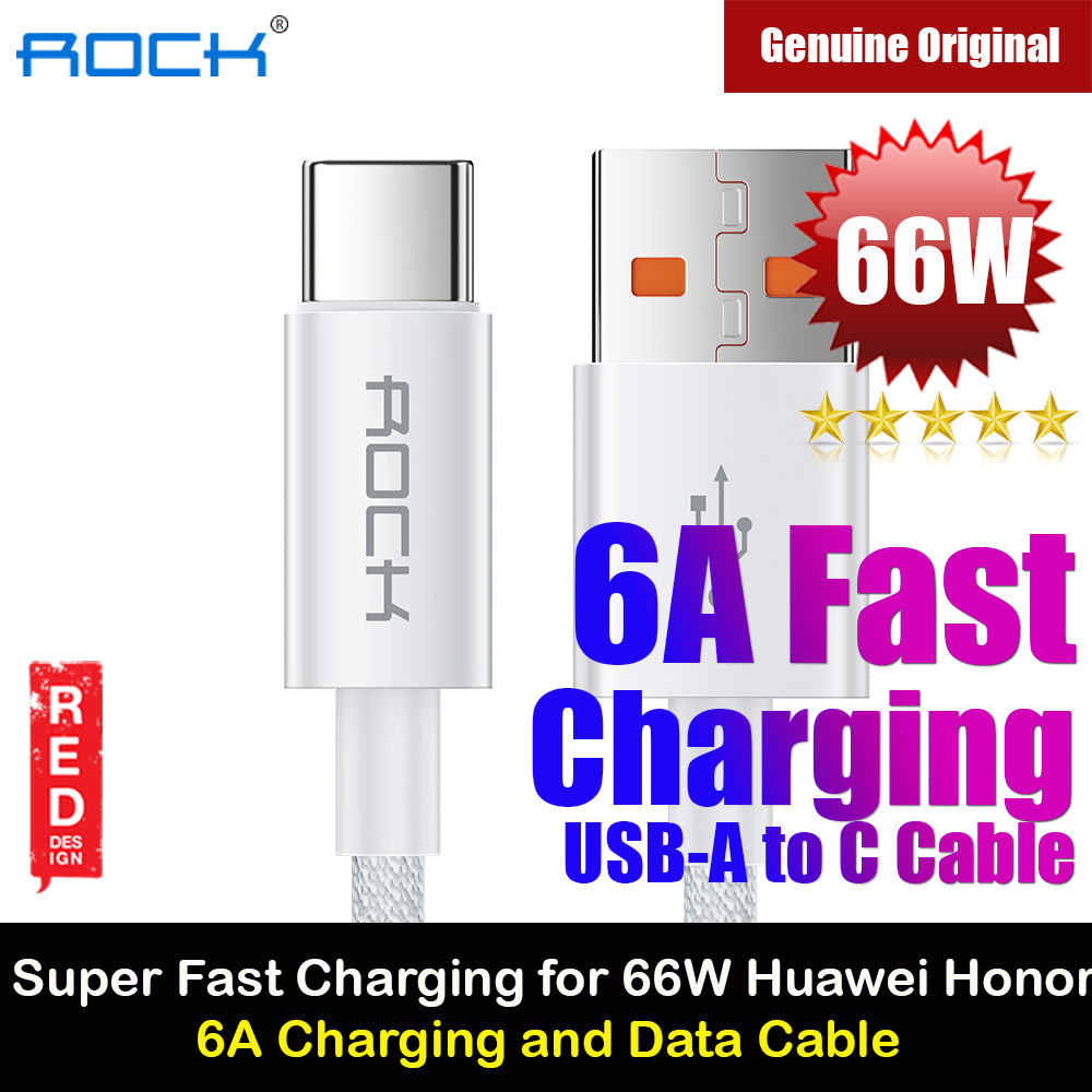 ROCK USB A to C 66W 6A  Fast Charge Flash Charge Cable for Huawei Honor Xiaomi Samsung Galaxy Ultra 22 (White)