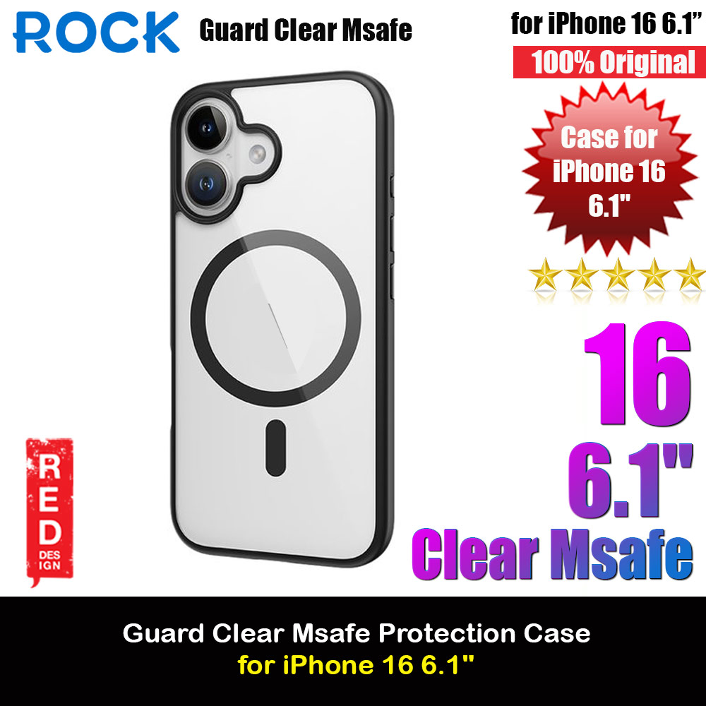 Rock Guard Clear Transparent Magsafe Compatible Drop Protection Case for iPhone 16 6.1 (Clear Black)