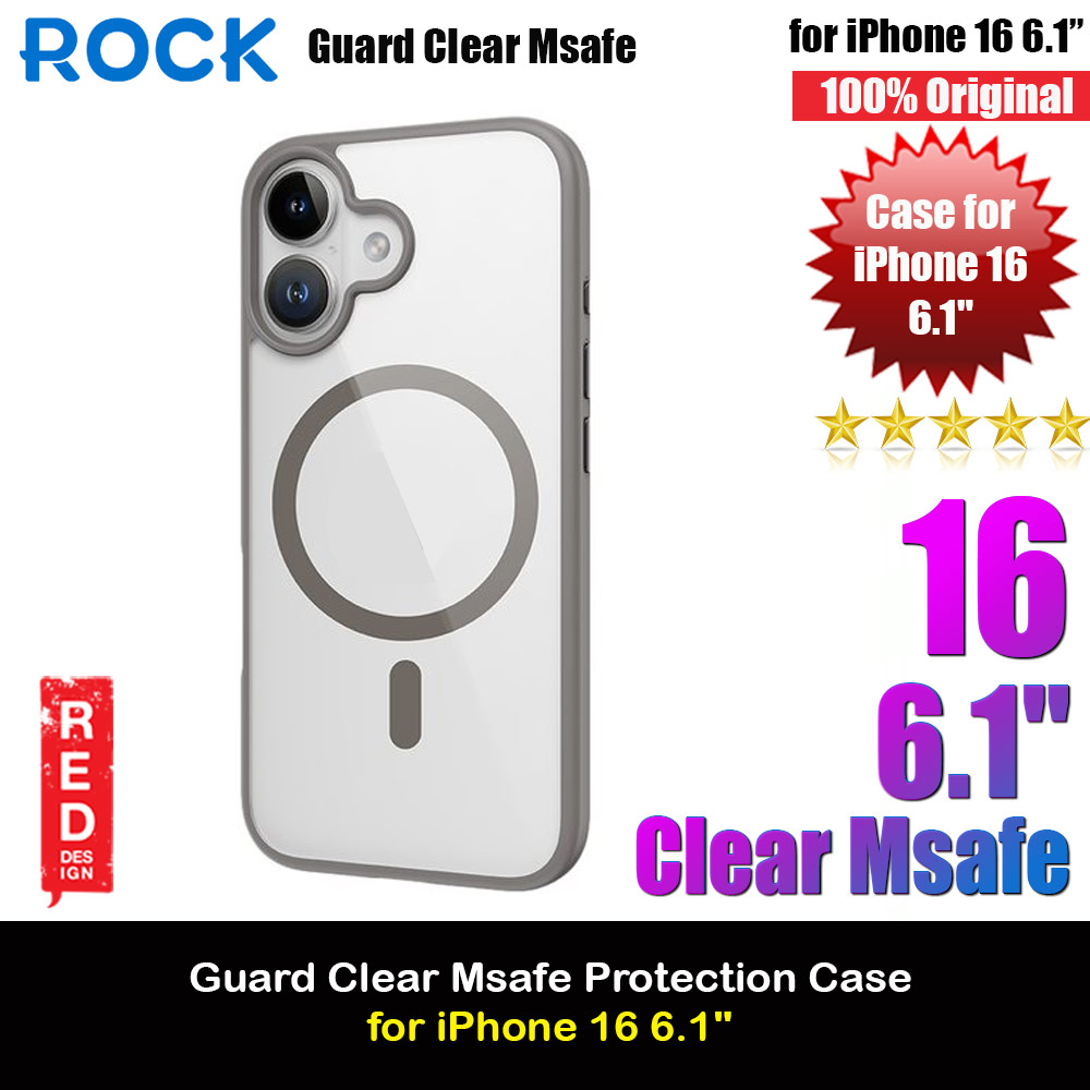 Rock Guard Clear Transparent Magsafe Compatible Drop Protection Case for iPhone 16 6.1 (Clear Grey)