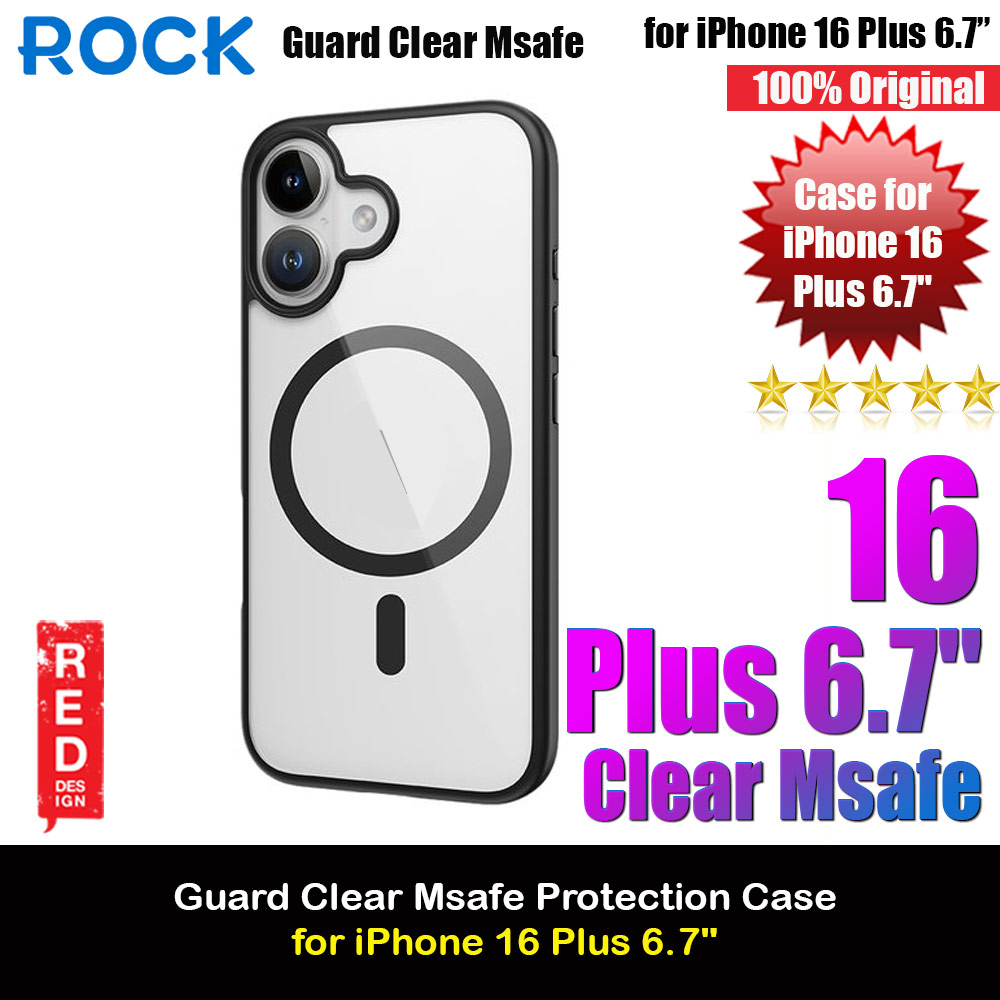 Rock Guard Clear Transparent Magsafe Compatible Drop Protection Case for iPhone 16 Plus 6.7 (Clear Black)