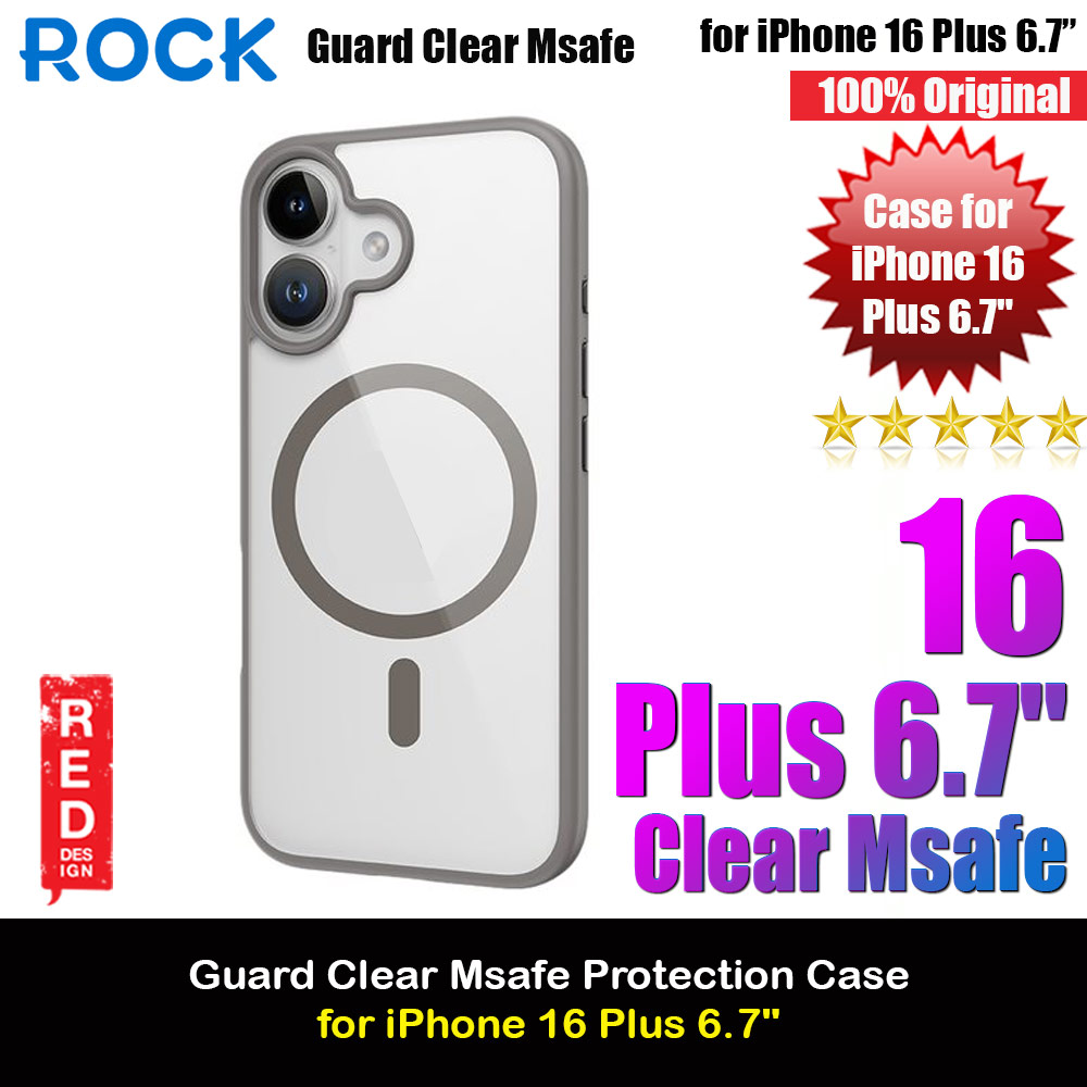 Rock Guard Clear Transparent Magsafe Compatible Drop Protection Case for iPhone 16 Plus 6.7 (Clear Grey)