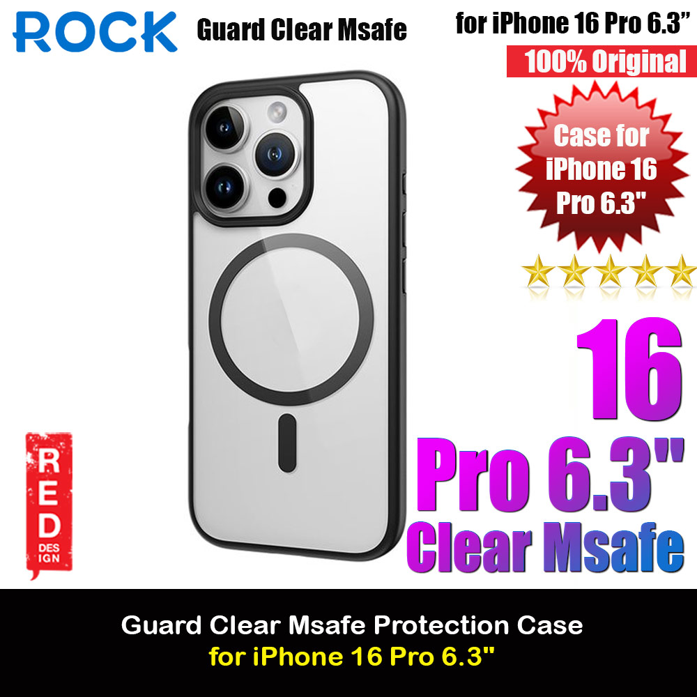 Rock Guard Clear Transparent Magsafe Compatible Drop Protection Case for iPhone 16 Pro 6.3 (Clear Black)