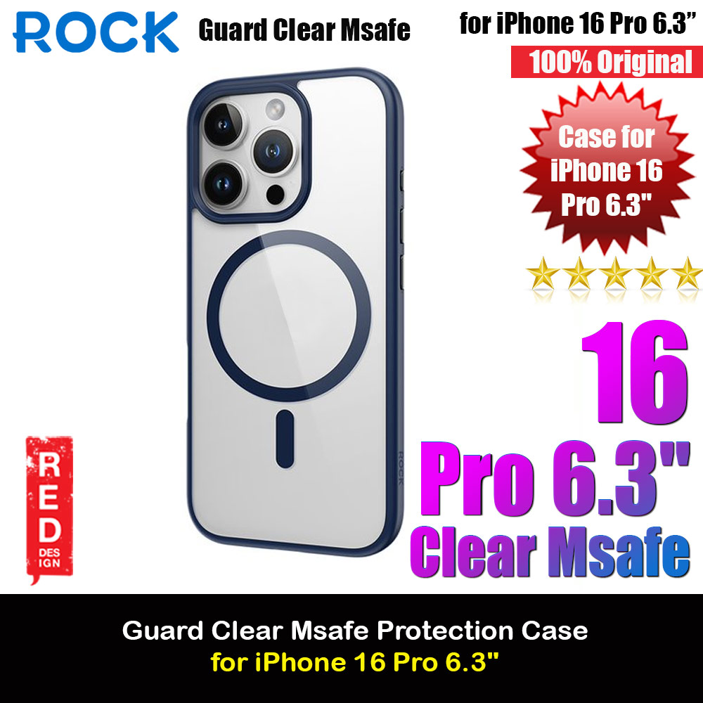 Rock Guard Clear Transparent Magsafe Compatible Drop Protection Case for iPhone 16 Pro 6.3 (Clear Blue)