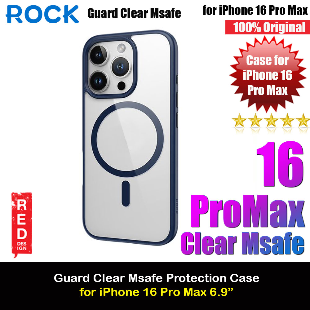 Rock Guard Clear Transparent Magsafe Compatible Drop Protection Case for iPhone 16 Pro Max 6.9 (Clear Blue)