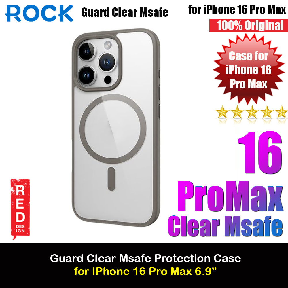 Rock Guard Clear Transparent Magsafe Compatible Drop Protection Case for iPhone 16 Pro Max 6.9 (Clear Grey)