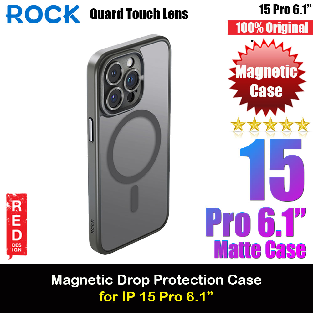 Rock Guard Touch Lens Protection Anti Finger Print Drop Protection Magsafe Compatible Case for iPhone 15 Pro 6.1 (Matte Gray)