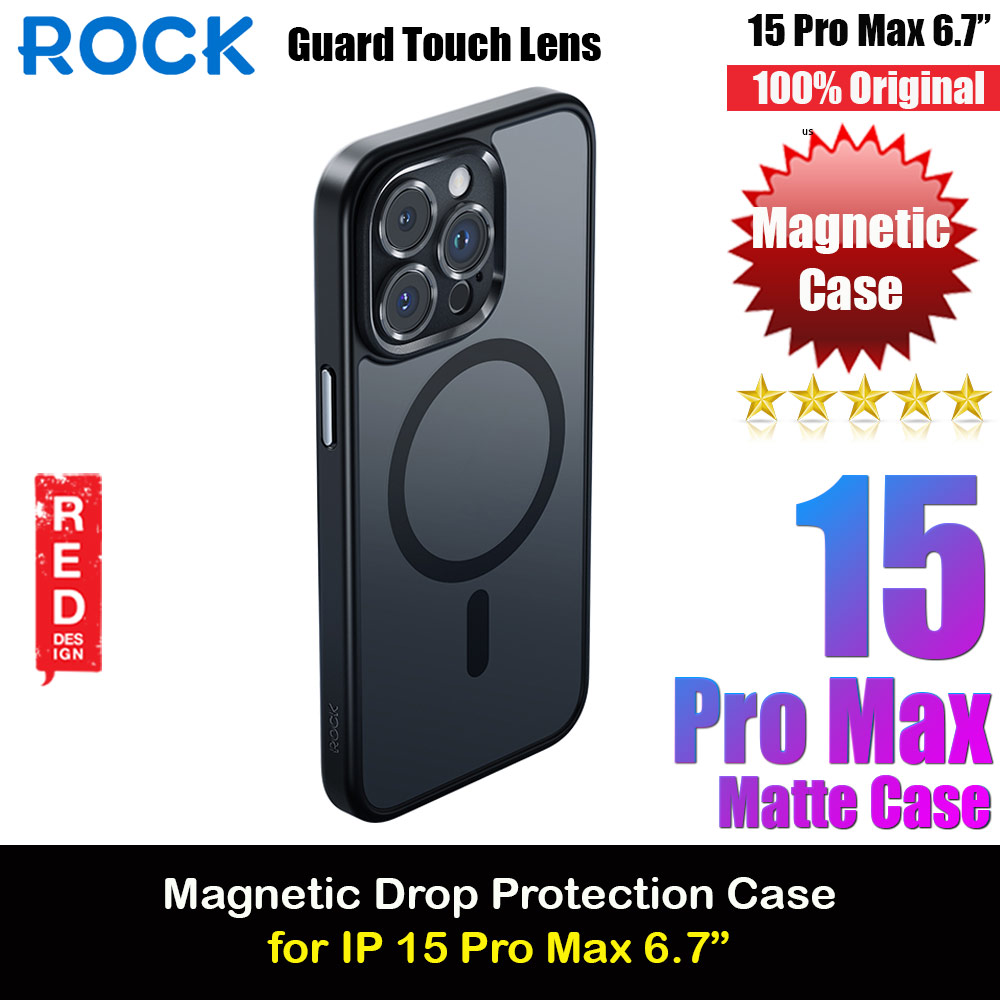Rock Guard Touch Lens Protection Anti Finger Print Drop Protection Magsafe Compatible Case for iPhone 15 Pro Max 6.7 (Matte Black)