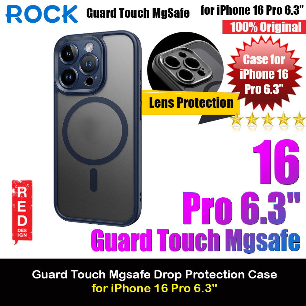 Rock Guard Touch Lens Protection Anti Finger Print Drop Protection Magsafe Compatible Case for iPhone 16 Pro 6.3 (Matte Blue)