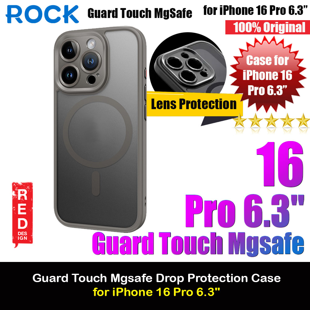 Rock Guard Touch Lens Protection Anti Finger Print Drop Protection Magsafe Compatible Case for iPhone 16 Pro 6.3 (Matte Grey)