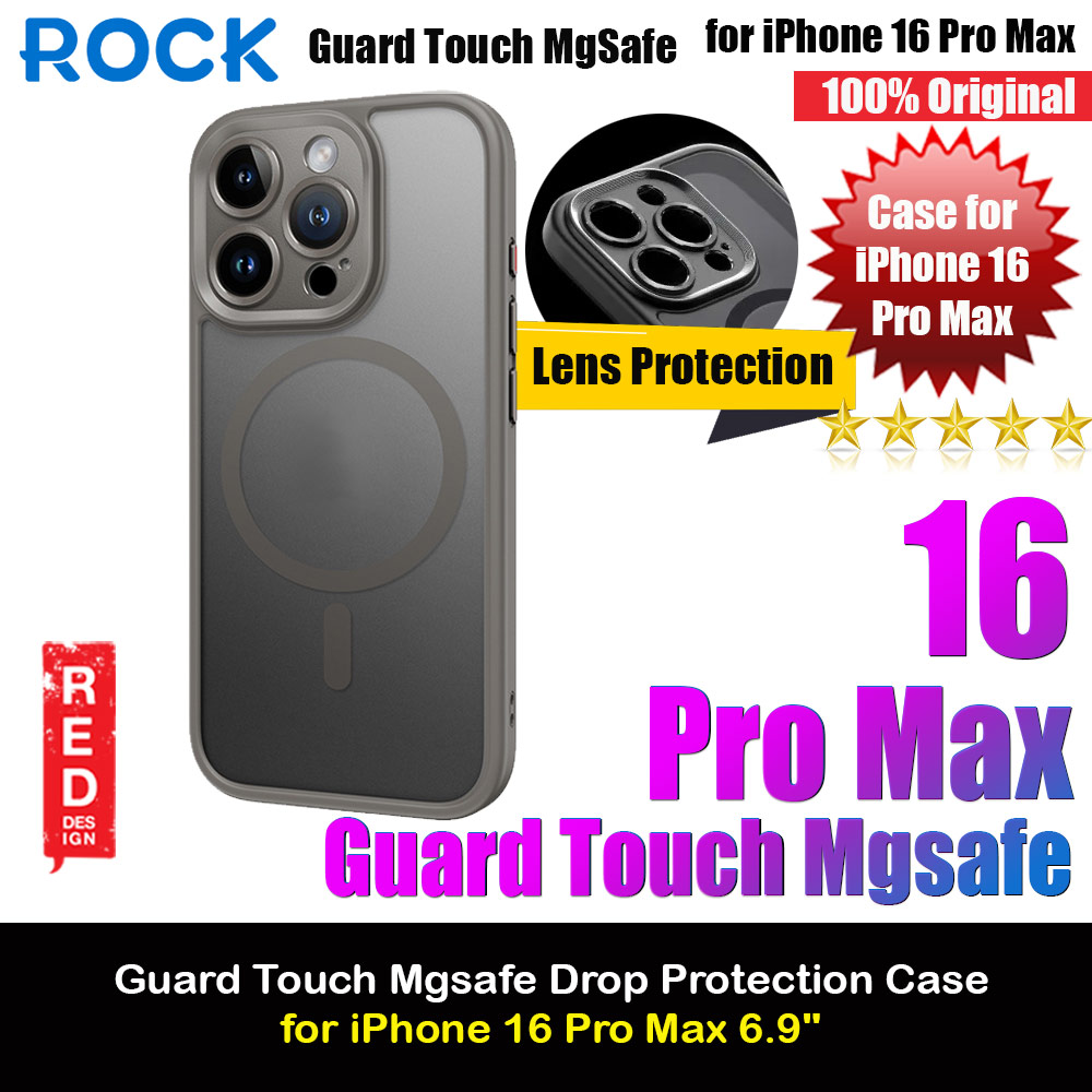 Rock Guard Touch Lens Protection Anti Finger Print Drop Protection Magsafe Compatible Case for iPhone 16 Pro Max 6.9 (Matte Grey)