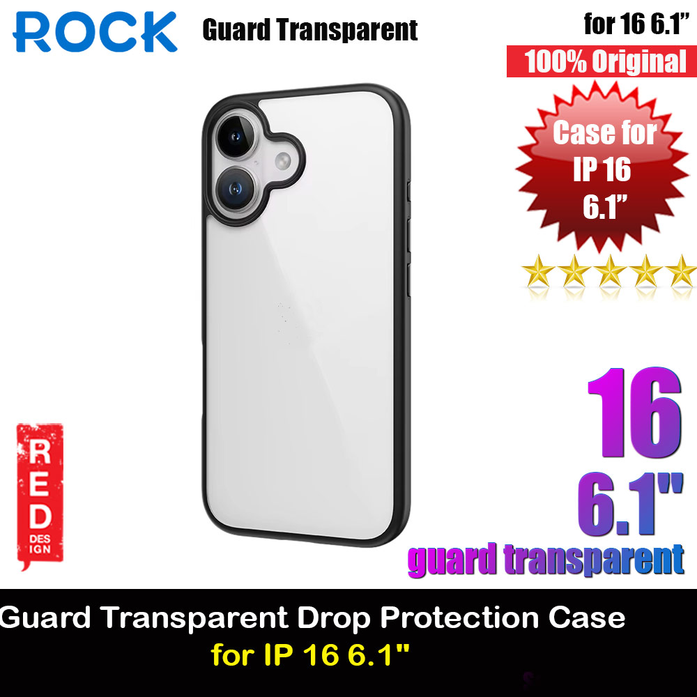 Rock Guard Clear Transparent Drop Protection Case for iPhone 16 6.1 (Clear Black)