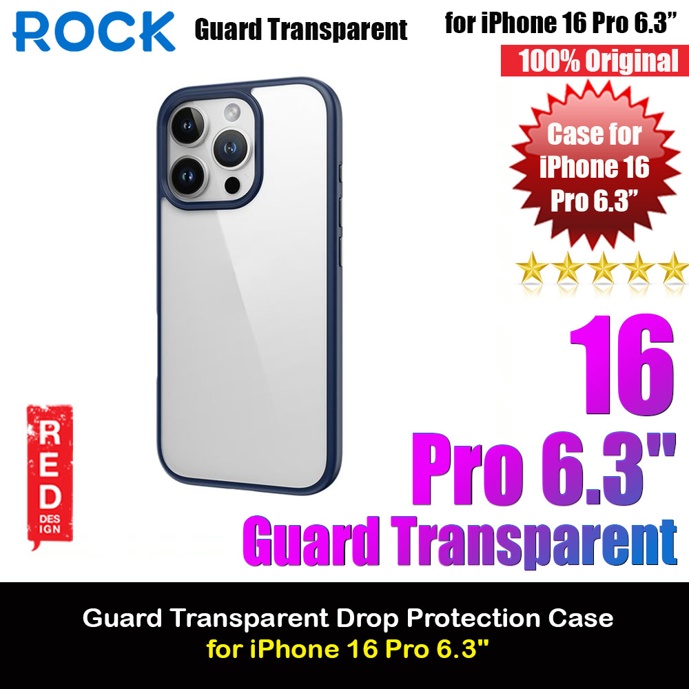 Rock Guard Clear Transparent Drop Protection Case for iPhone 16 Pro 6.3 (Clear Blue)