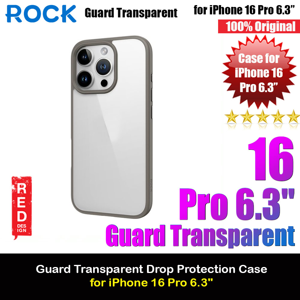 Rock Guard Clear Transparent Drop Protection Case for iPhone 16 Pro 6.3 (Clear Grey)