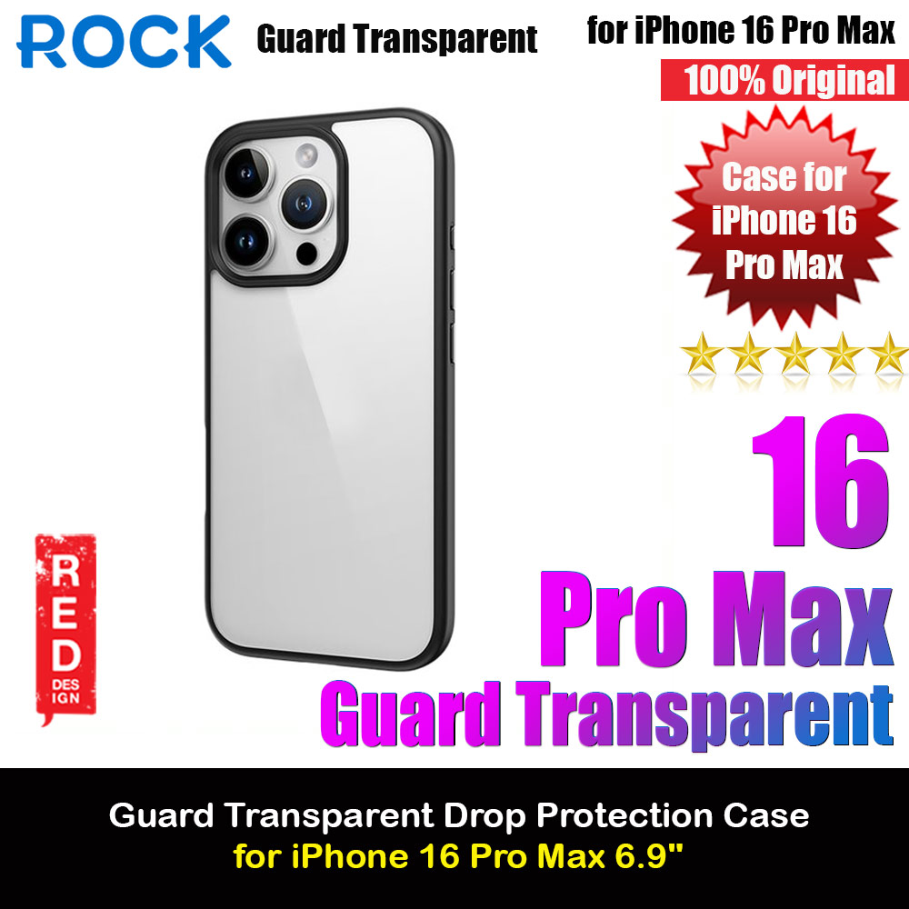 Rock Guard Clear Transparent Drop Protection Case for iPhone 16 Pro Max 6.9 (Clear Black)
