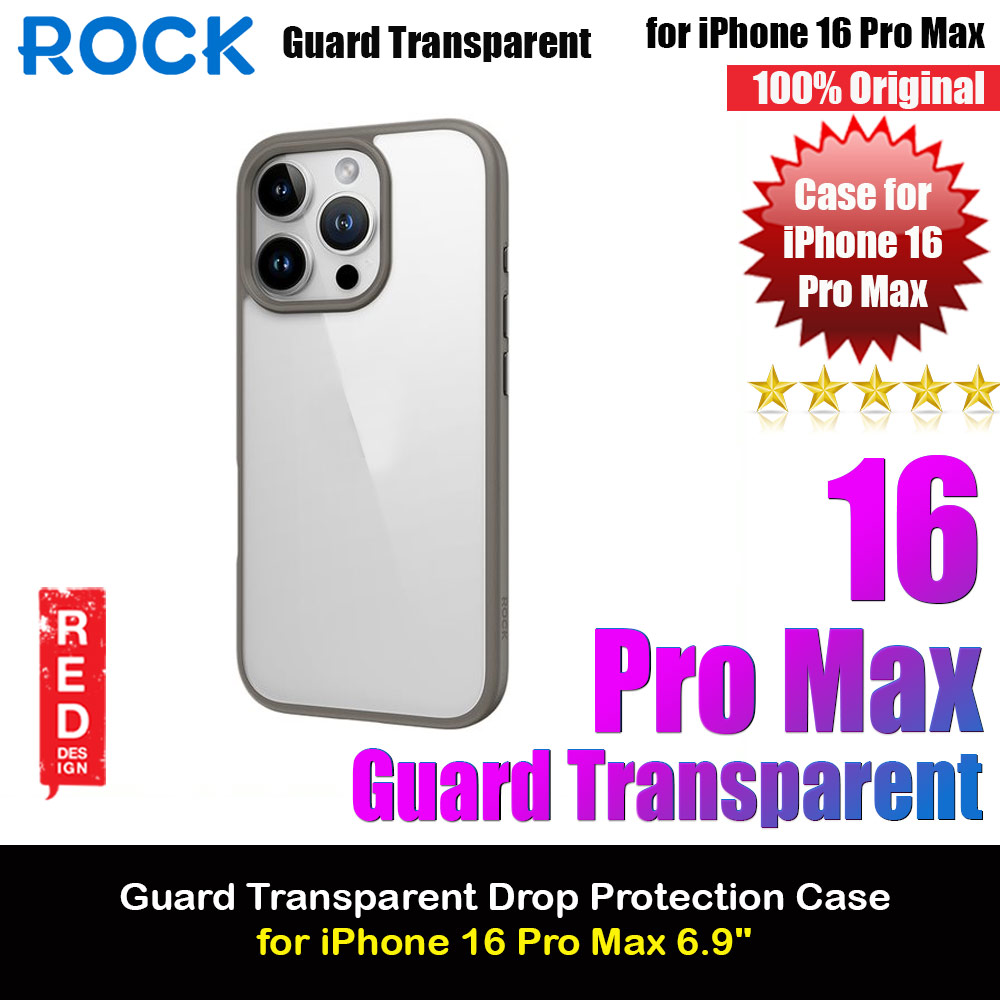 Rock Guard Clear Transparent Drop Protection Case for iPhone 16 Pro Max 6.9 (Clear Grey)