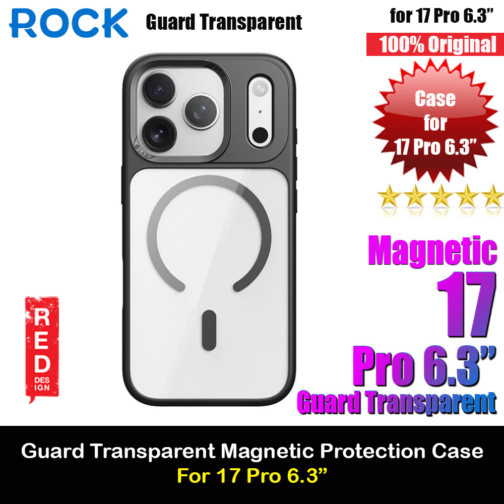 Rock Guard Transparent Magnetic Anti Drop Protection Case for iPhone 17 Pro 6.3 (Black)