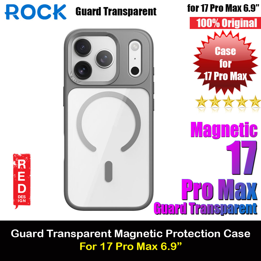 Rock Guard Transparent Magnetic Anti Drop Protection Case for iPhone 17 Pro Max 6.9 (Grey)