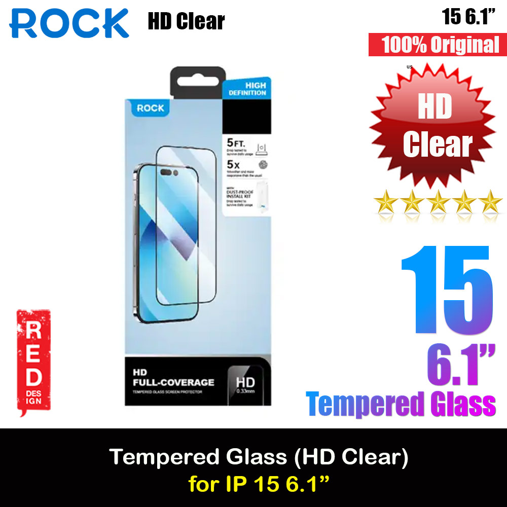 Rock 4K HD Full Coverage Tempered Glass for iPhone 15 6.1 (HD Clear)