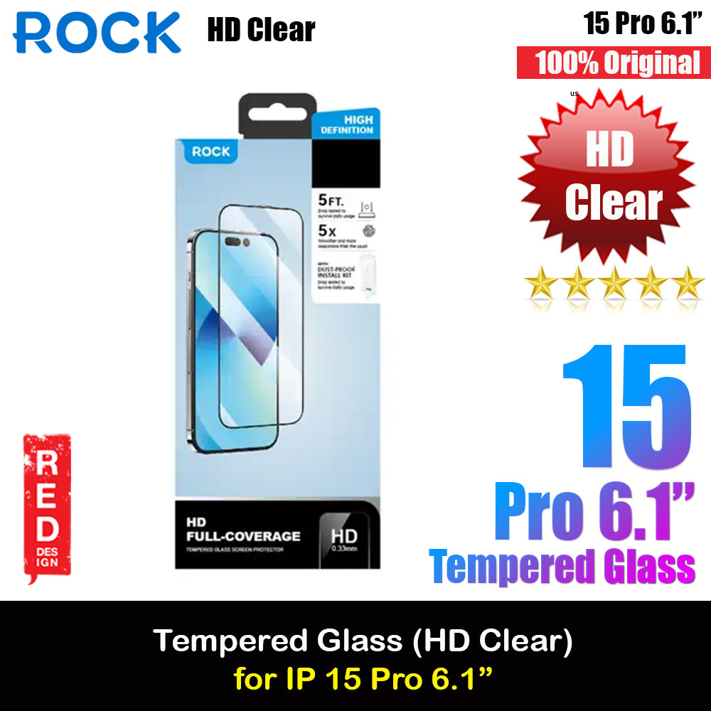 Rock 4K HD Full Coverage Tempered Glass for iPhone 15 Pro 6.1 (HD Clear)