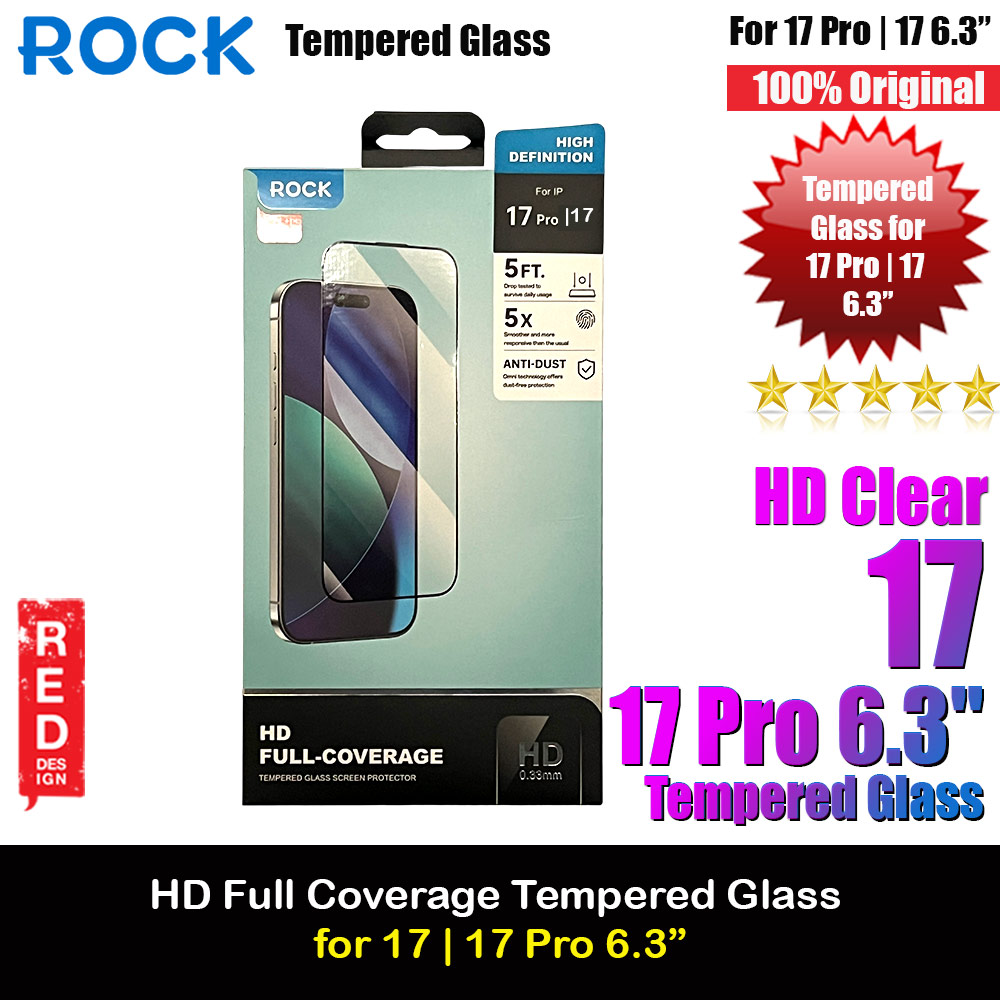Rock Clear HD Full Coverage Tempered Glass for iPhone 17 Pro 6.3 17 6.3 (Clear)