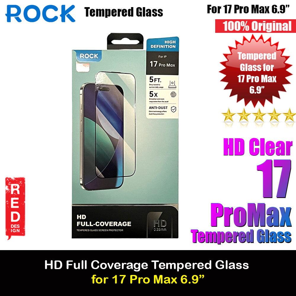 Rock Clear HD Full Coverage Tempered Glass for iPhone 17 Pro Max 6.9 (Clear)