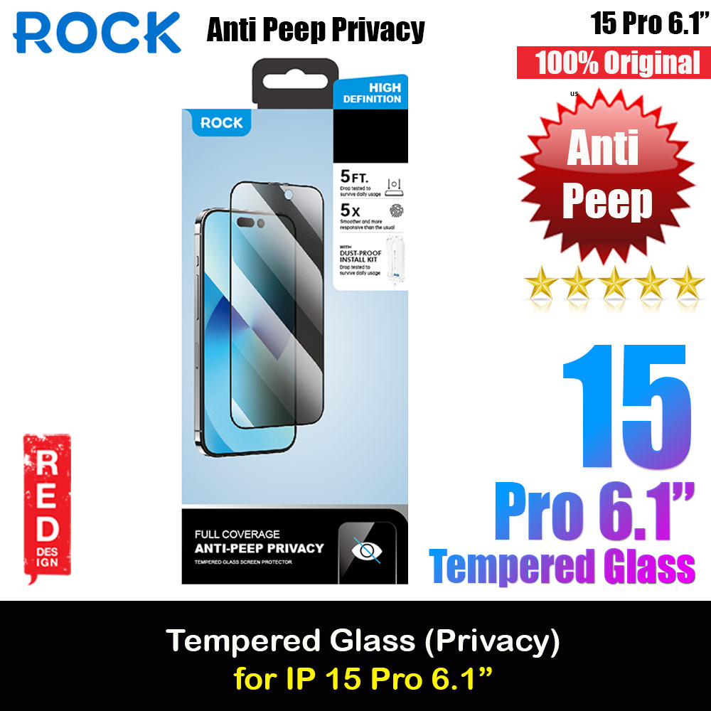 Rock Anti Peep HD Full Coverage Tempered Glass for iPhone 15 Pro 6.1 (Privacy)