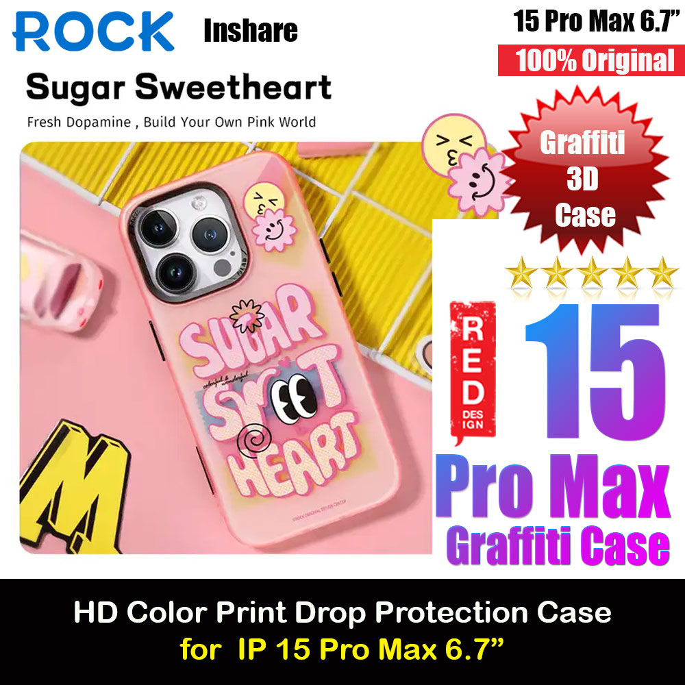 Rock Inshare Graffiti Hiqh Quality Print Colorful Drop Protection Case for iPhone 15 Pro Max 6.7 (Pink)