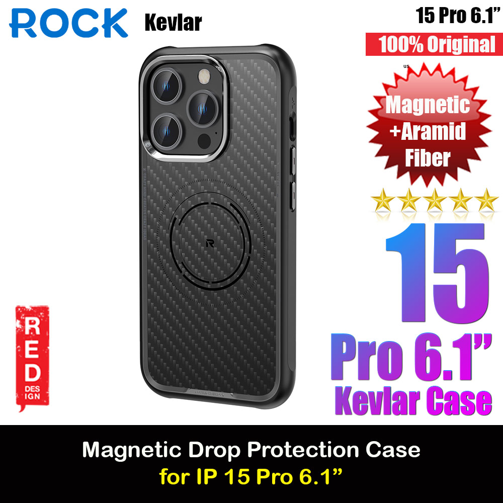Rock Kevlar Series Drop Protection Magsafe Compatible Case for iPhone 15 Pro 6.1 (Aramid Fiber Black)