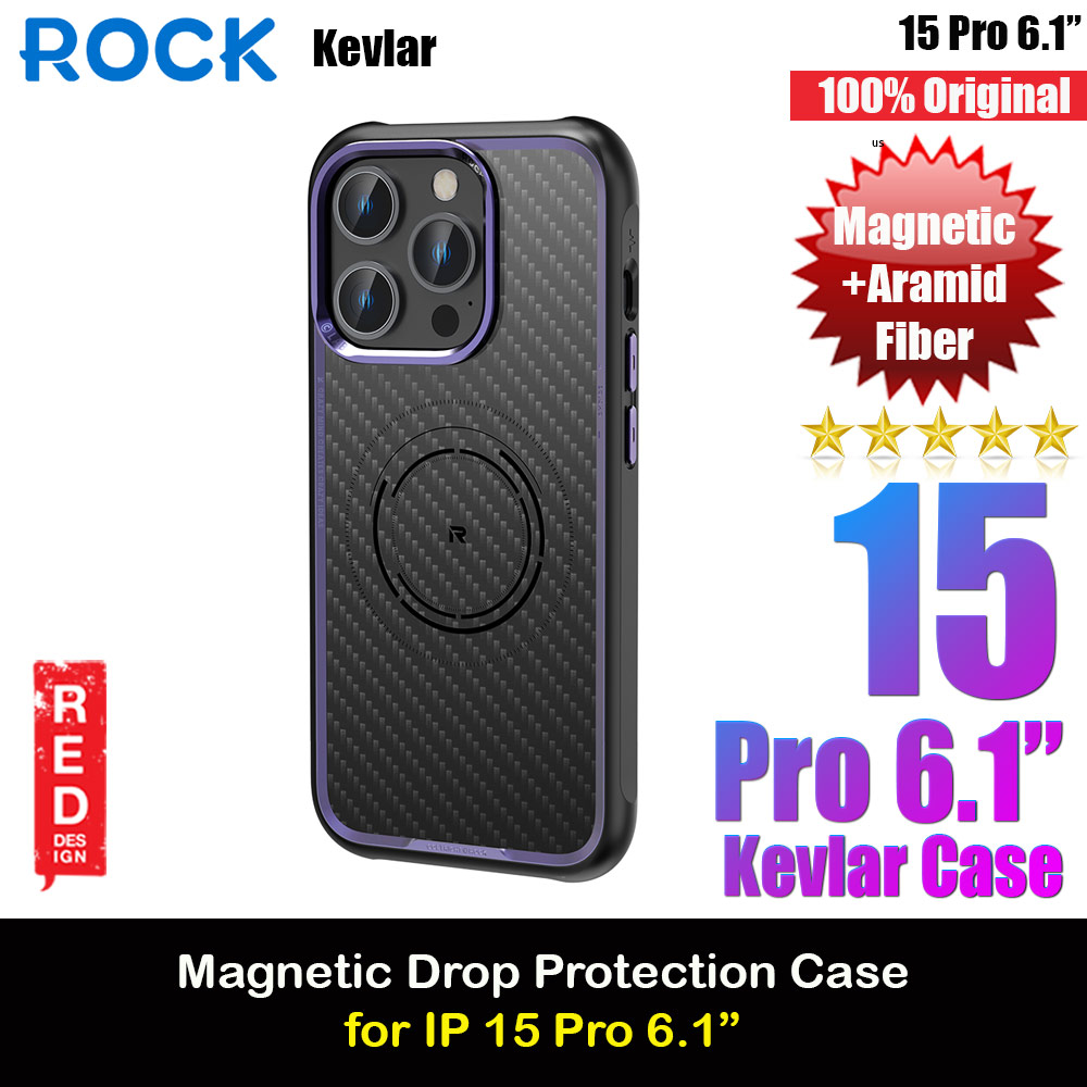 Rock Kevlar Series Drop Protection Magsafe Compatible Case for iPhone 15 Pro 6.1 (Aramid Fiber Purple)