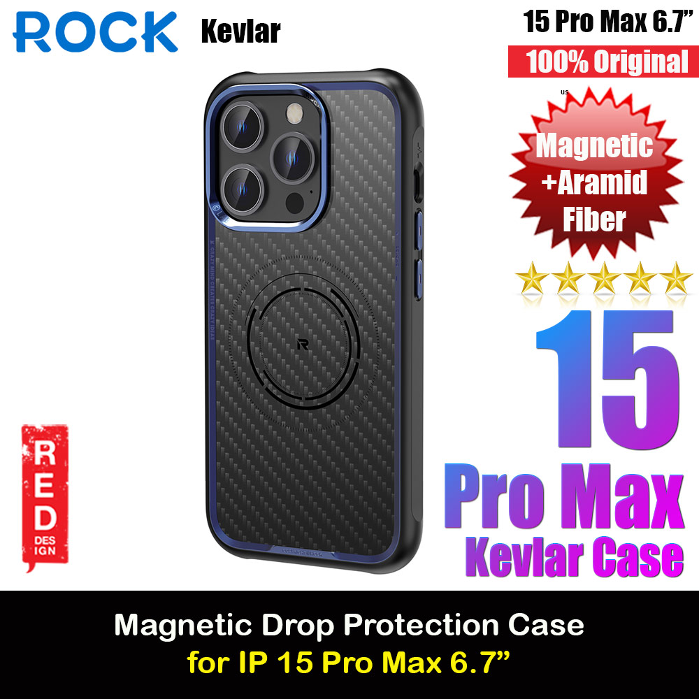 Rock Kevlar Series Drop Protection Magsafe Compatible Case for iPhone 15 Pro Max 6.7 (Aramid Fiber Blue)