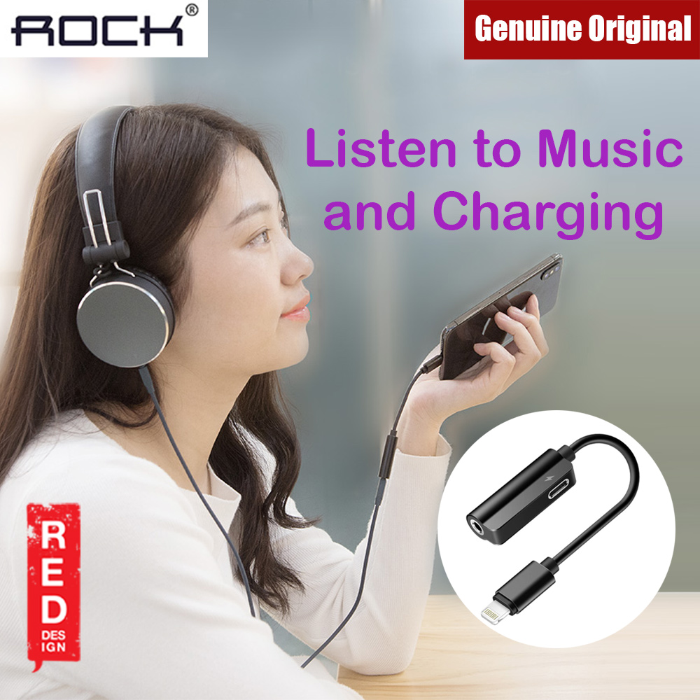 Rock Lightning to Audio 2 in 1 Cable for Apple iPhone 7 8 X XR XS XS Max (Black)