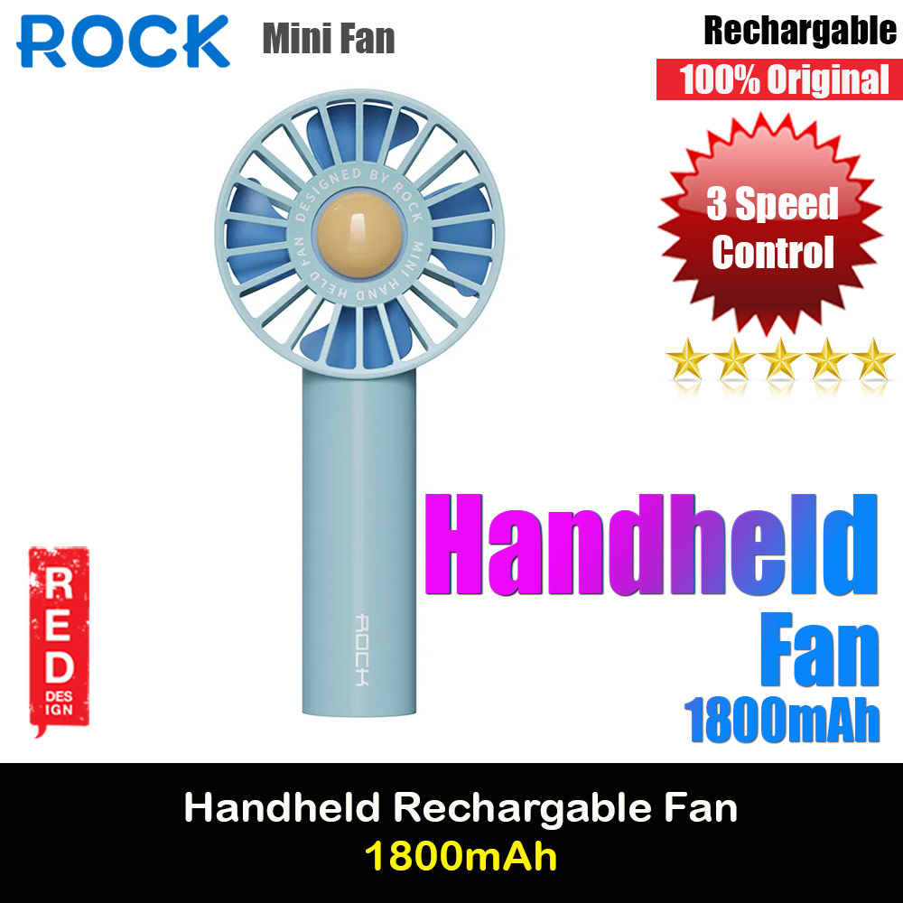 Rock 3 Speed Wind Force Portable Hold Handheld Mini Rechargeable Fan 1800mAh (Sky Blue)