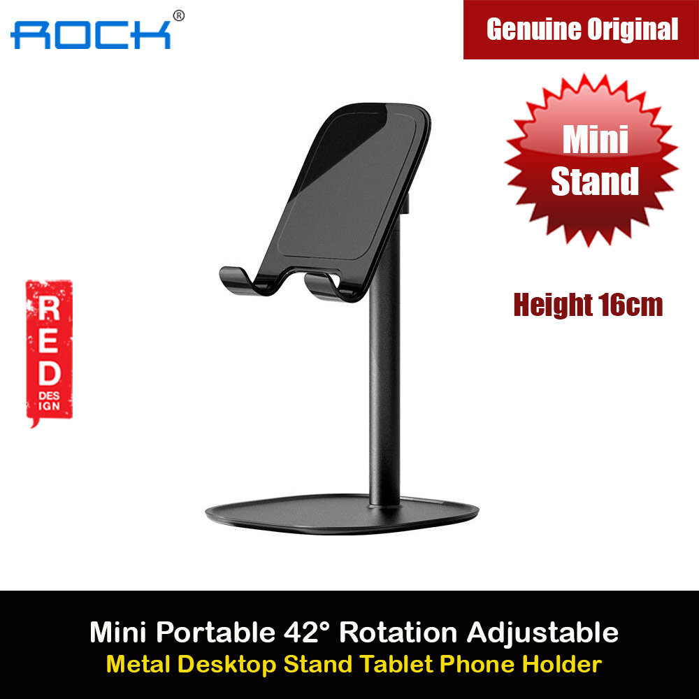 Rock Basic Version Mini Portable Rotation Adjustable Anti-slip Metal Desktop Stand Tablet Phone Holder for iPhone 12 Pro Max iPhone 11 Pro Max(Black)