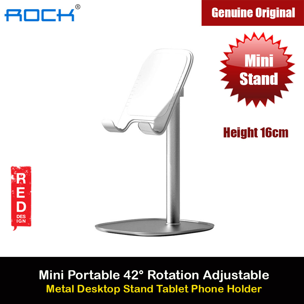 Rock Basic Version Mini Portable Rotation Adjustable Anti-slip Metal Desktop Stand Tablet Phone Holder for iPhone 12 Pro Max iPhone 11 Pro Max(White)