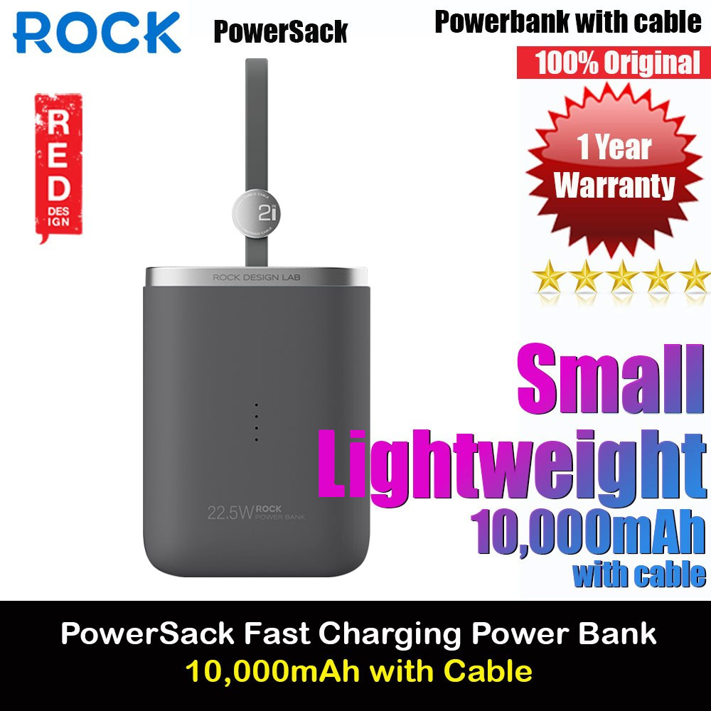 Rock CCC 3C Certified Power Bank Mini Compact Pocket Size Small Thin Portable Easy Travel Fast Charge CCC Powerbank Power Bank with Cable (Black)