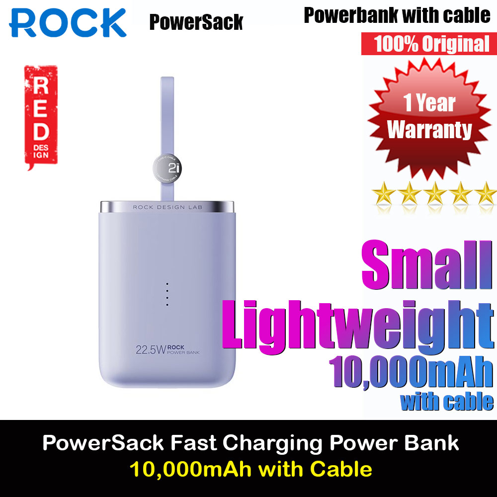 Rock CCC 3C Certified Power Bank Mini Compact Pocket Size Small Thin Portable Easy Travel Fast Charge CCC Powerbank Power Bank with Cable (Purpler)