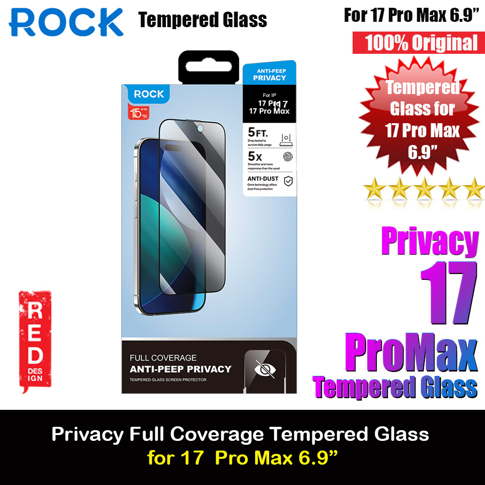 Rock Anti Peep HD Full Coverage Tempered Glass for iPhone 17 Pro Max 6.9 (Privacy)