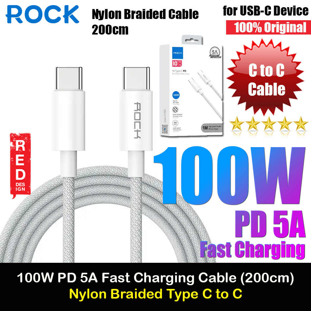 ROCK R6 Top Quality Type C to C 100W Charging Cable 5A Fast Charging Cable for iPhone 15 Pro Max Huawei Xiaomi Samsung (200cm 1M)