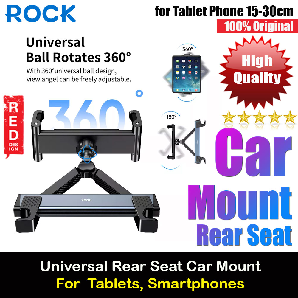 Rock BackSeat HeadRest RearSeat Rotatable Expandable Extend Adjusttable Solid Stable Car Mount Holder for Smartphone Tablets 15cm-30cm (Black)