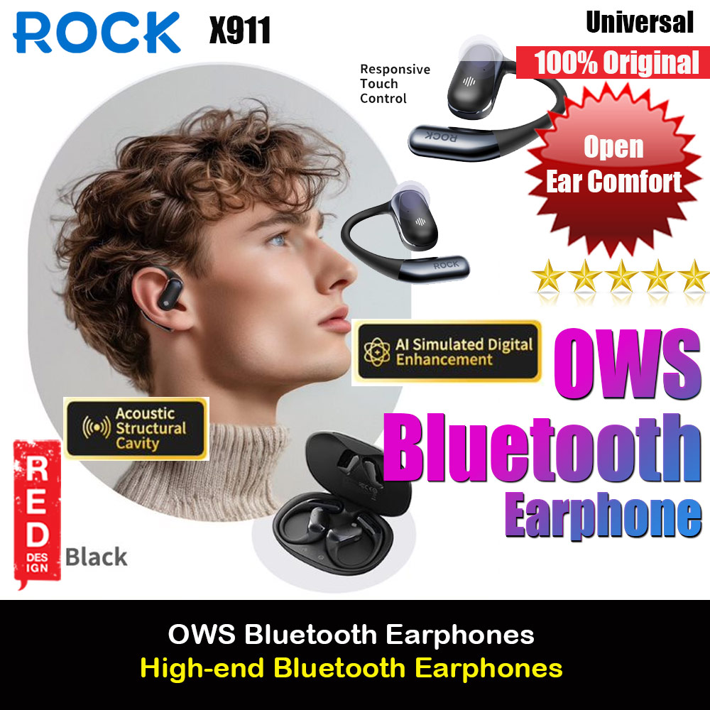 Rock X911 OWS Bluetooth Earphones Open Ear Comfort Hook Design Earphone Music Call Noise Cancellation (Black)