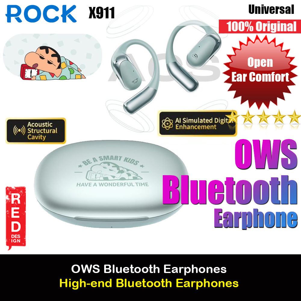 Rock X911 OWS Bluetooth Earphones Open Ear Comfort Hook Design Earphone Music Call Noise Cancellation (Green Shin Chan)
