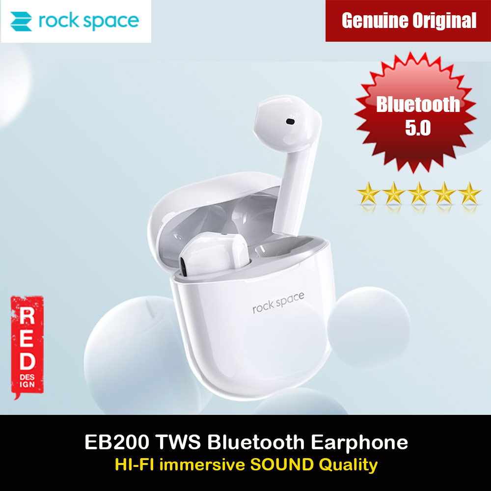 Rock Space EB200 Lightweight Bluetooth 5.0 TWS True Wireless Bluetooth Earphone Earbuds for iPhone and Android Smartphone (White)