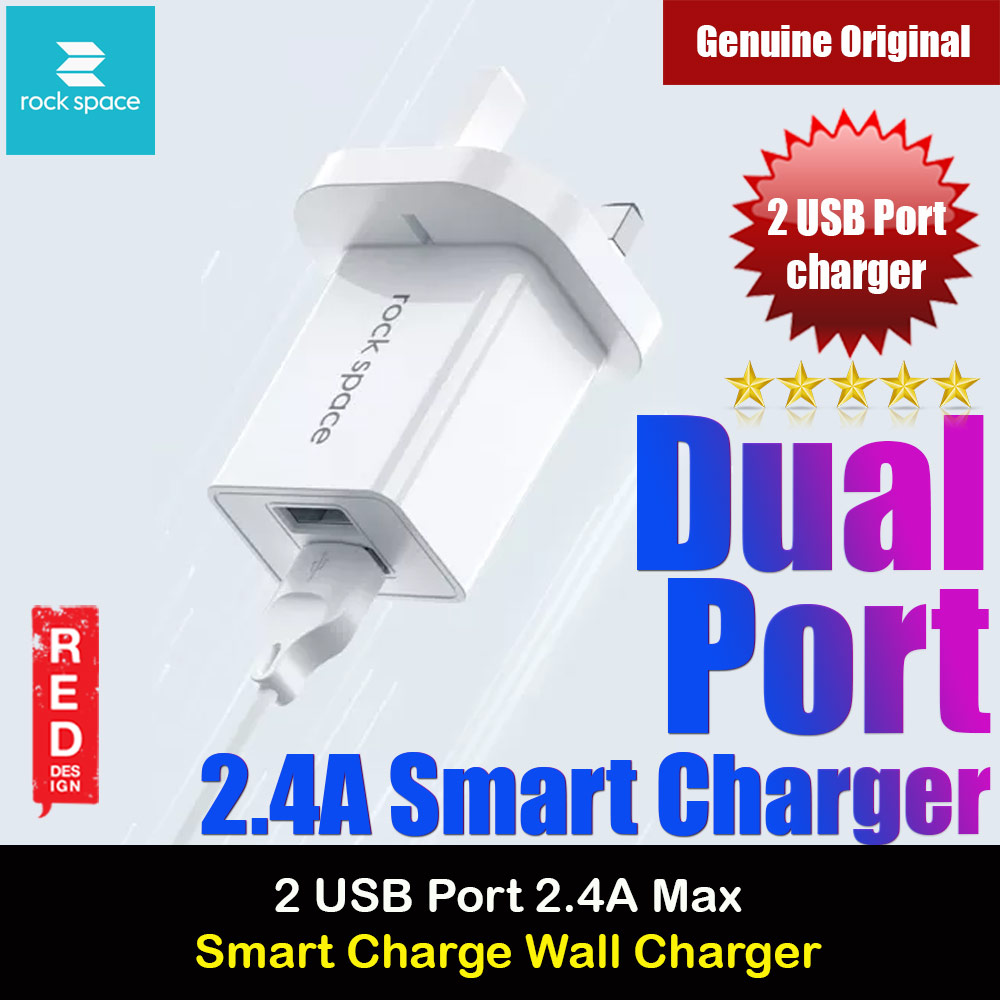 Rock Space T39 Dual Port Travel Charger for IOS Android iPhone 13 Pro Max 12 Pro Max (White)