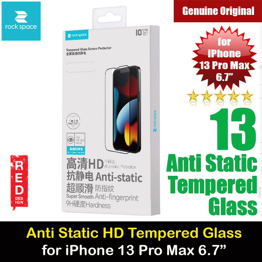Rock Space HD Full Coverage Anti Static Tempered Glass for iPhone 13 Pro Max 6.7 (Anti Static Clear)