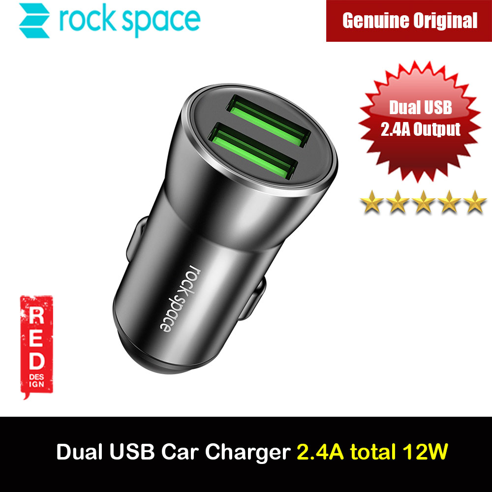 Rock Space Dual USB 2 USB Fast Charger Car Charger 2.4A 12W Max (Black)